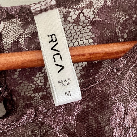 RVCA Blouse Coquette Darling Boho chocolate brown lace short sleeve M - Picture 4 of 12